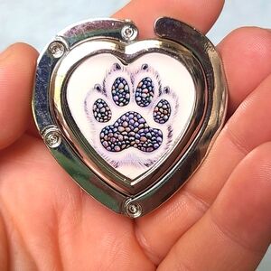 Silver and White Heart/Paw Design Purse Hook